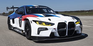 Front shot of a BMW M4 GT3 Racecar