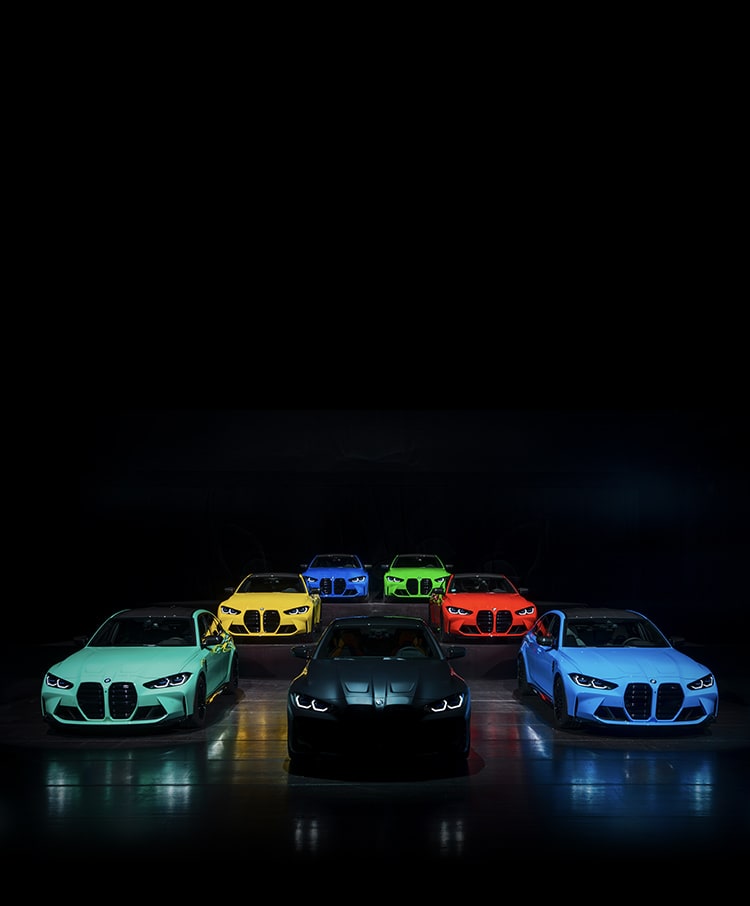 Lineup of BMWs in bold paint finishes