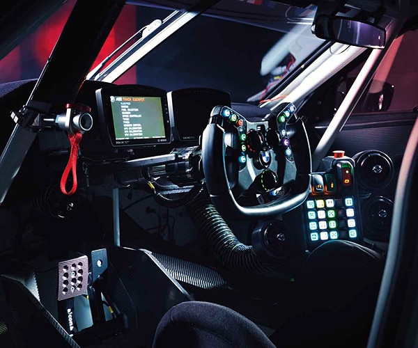Panoramic view of the driver cockpit in the BMW M4 GT3